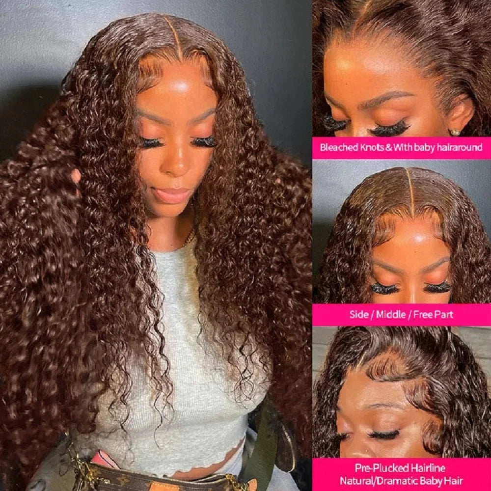 Chocolate Brown Deep Wave HD Lace Frontal Wig – 4x4, 13x4 & 13x6