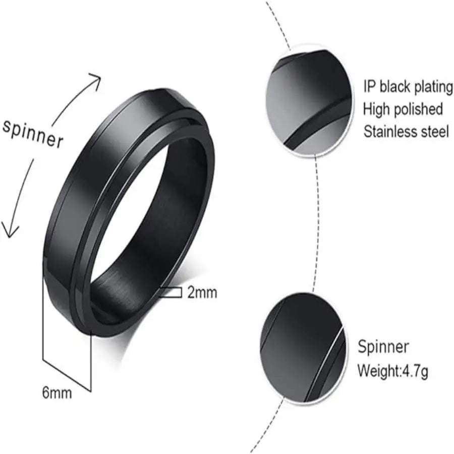 6MM Rotate Freely Spinning Stainless Steel Anxiety Rings For Women Spinner Fidgets Ring Anti Stress Men Rotating Punk Jewelry