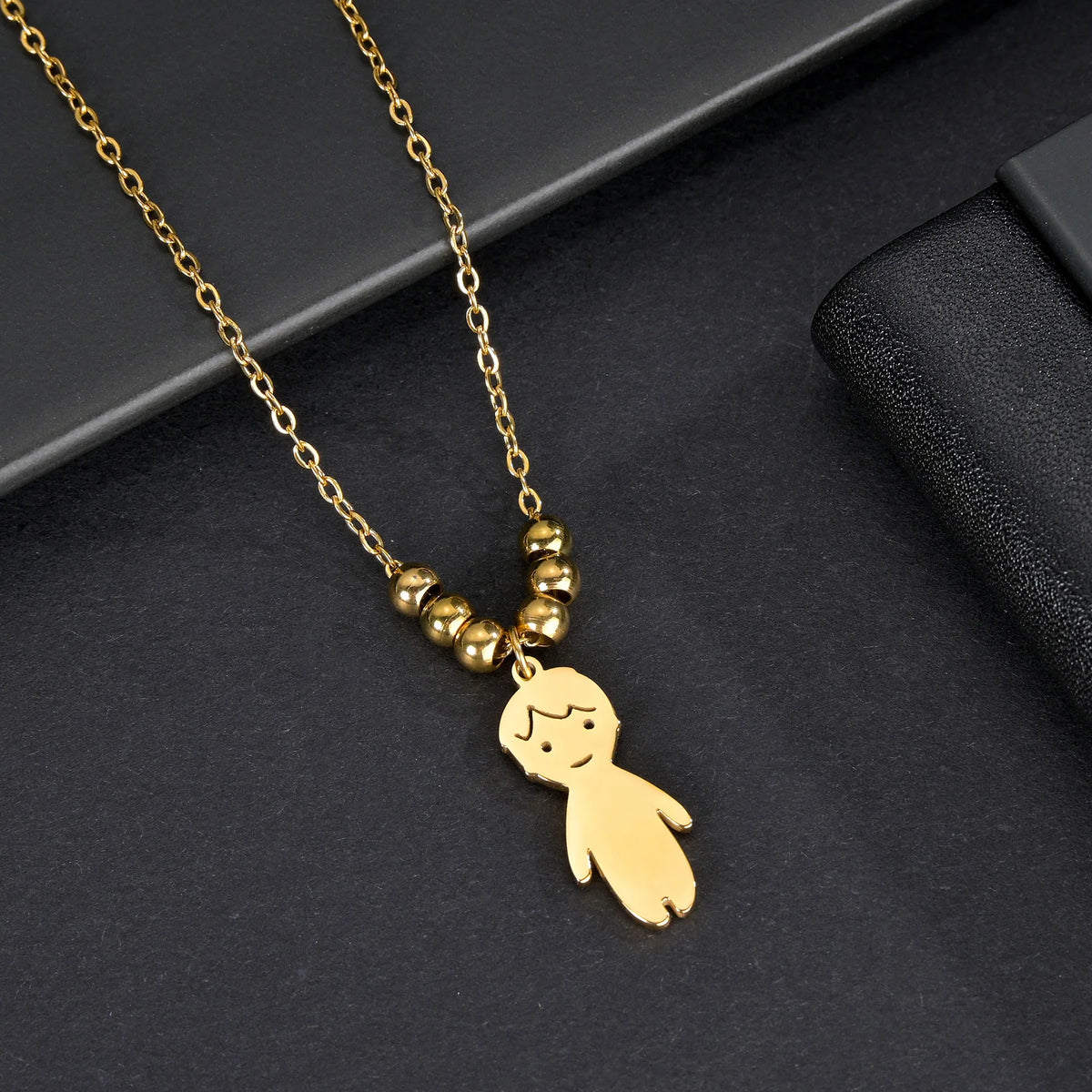 Akizoom 45cm Baby Boy Girl Kids Pendant Necklace Golden Color Stainless Steel Jewelry Chain Women Family Memorial Birthday Gifts