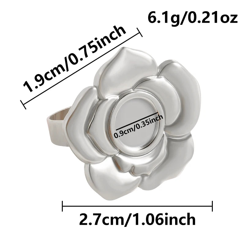 1Pc Stainless Steel Waterproof Women Personality Textured Chunky Open Rings Vintage Hollow Irregular Multi-layer Anillos Jewelry
