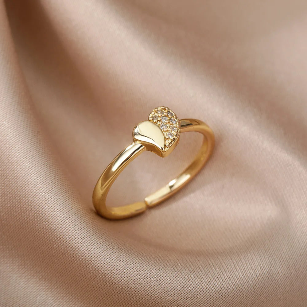 Sweet Heart Zirconia Rings for Women Stainless Steel Gold-Plated Layered Design Everyday Wear Valentine's Day Party Jewelry Gift