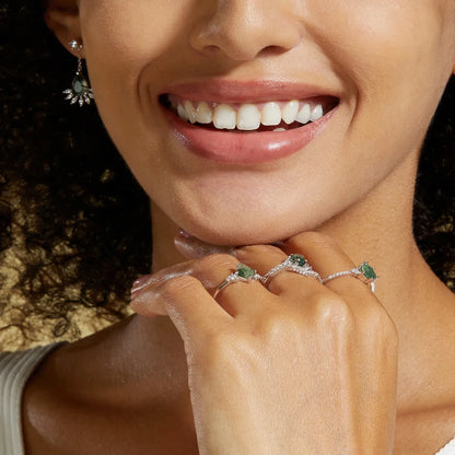 ALLNOEL Natural 6*8mm Green Moss Agate 925 Sterling Silver Rings For Women Water Drop Gemstone Engagement Gifts Healing Jewelry