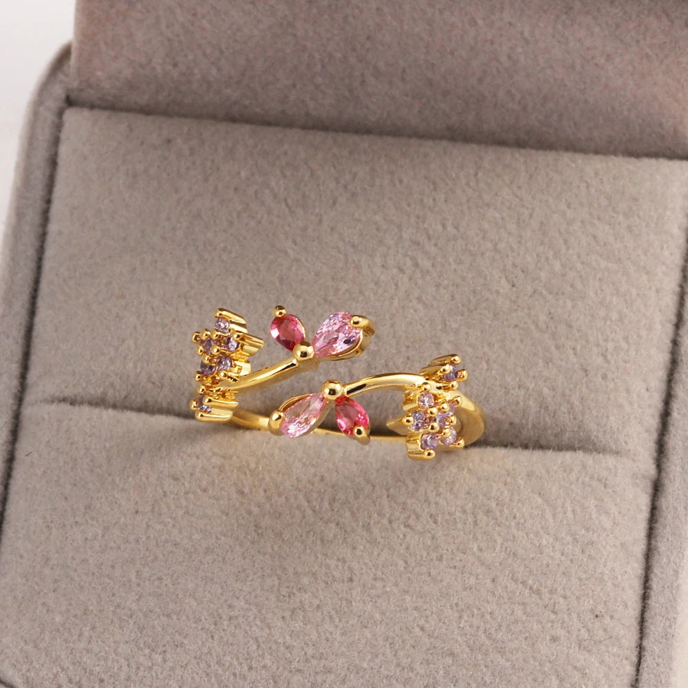 100 styles 14K Gold Plated Color Zircon Flower Crown Bow Open Ring Women Adjustable Stackable Finger Rings Wedding Jewelry Gift