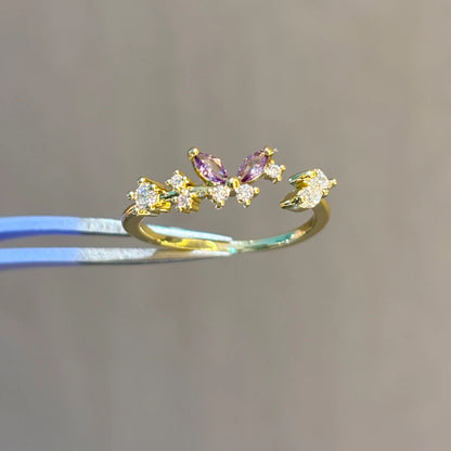 100 styles 14K Gold Plated Color Zircon Flower Crown Bow Open Ring Women Adjustable Stackable Finger Rings Wedding Jewelry Gift