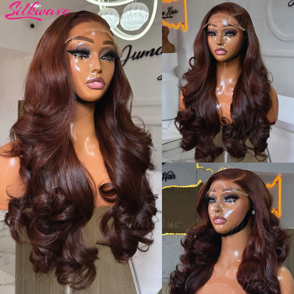 Chocolate Brown Body Wave Lace Front Wig – 13x6 HD Transparent, 30 Inch Pre-Plucked Color Wig