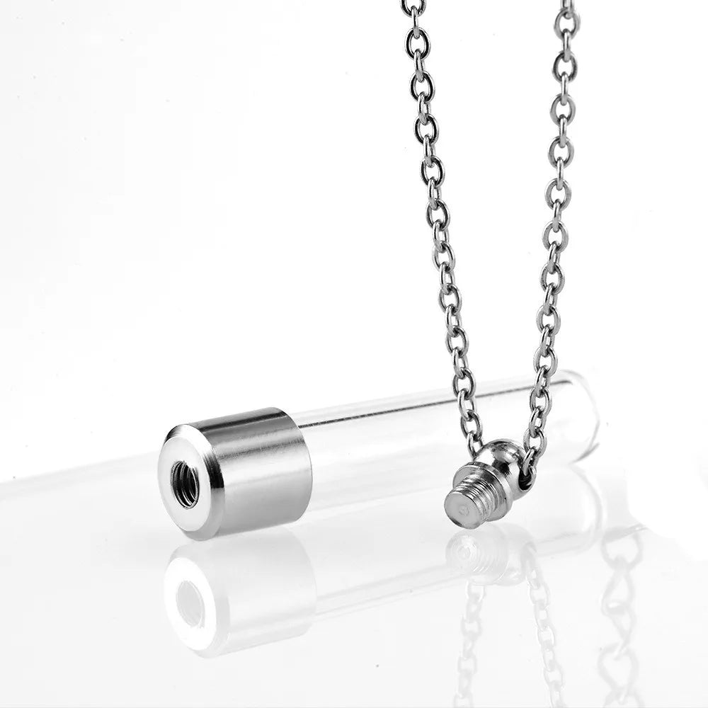 Portable Ashes Holder Glass Bottle Necklace with Chain Fillable Wishing Bottle Keepsake DIY Perfume Vial Pendant