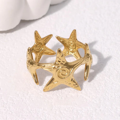 Bohemian Stainless Steel Ring Woman Vintage Jewelry Starfish Heart-Shaped Geometry Adjustable Open Rings Prom Accessories Gift