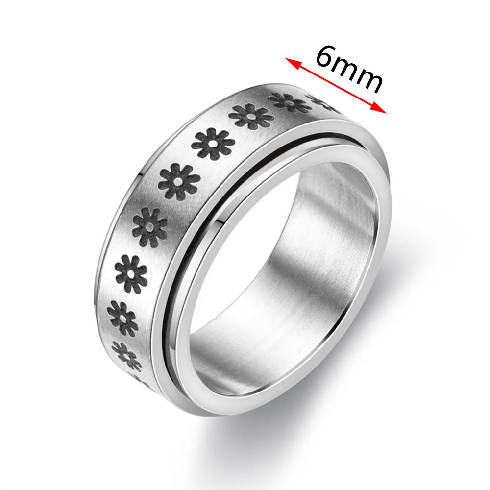 Fidget Spinner Anxiety Rings For Women Men Spinning Rotate Antistress Printing Stainless Steel Ring Accessories Trendy Jewelry