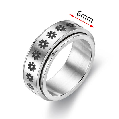 Fidget Spinner Anxiety Rings For Women Men Spinning Rotate Antistress Printing Stainless Steel Ring Accessories Trendy Jewelry