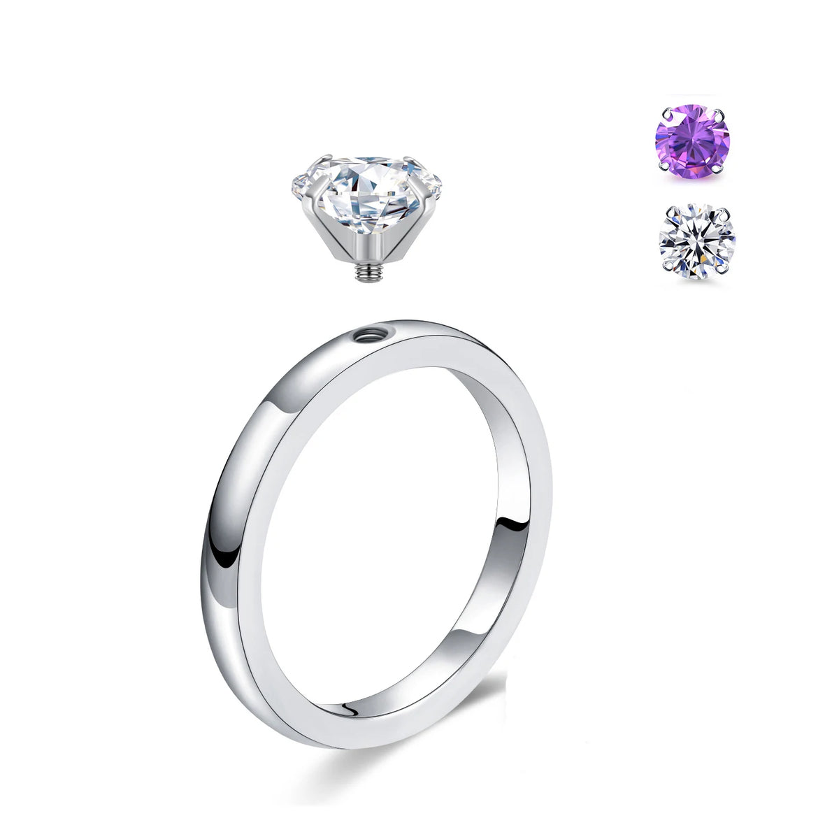 DIY 1.5 CT Solitaire Engagement Rings Wedding Bands Interchangeable Stainless Steel Round Cubic Zirconia Promise Rings for Her