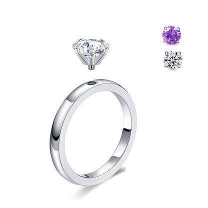 DIY 1.5 CT Solitaire Engagement Rings Wedding Bands Interchangeable Stainless Steel Round Cubic Zirconia Promise Rings for Her