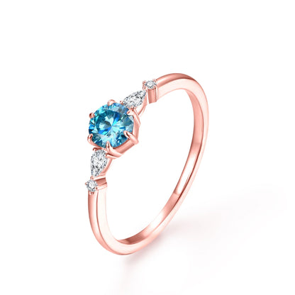 MINTYBOX Round Cut 5mm Blue Moissanite Rings for Women 100% 925 Sterling Silver Elegant Engagement Promise Ring Handmade Jewelry