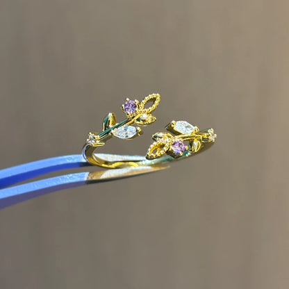 100 styles 14K Gold Plated Color Zircon Flower Crown Bow Open Ring Women Adjustable Stackable Finger Rings Wedding Jewelry Gift