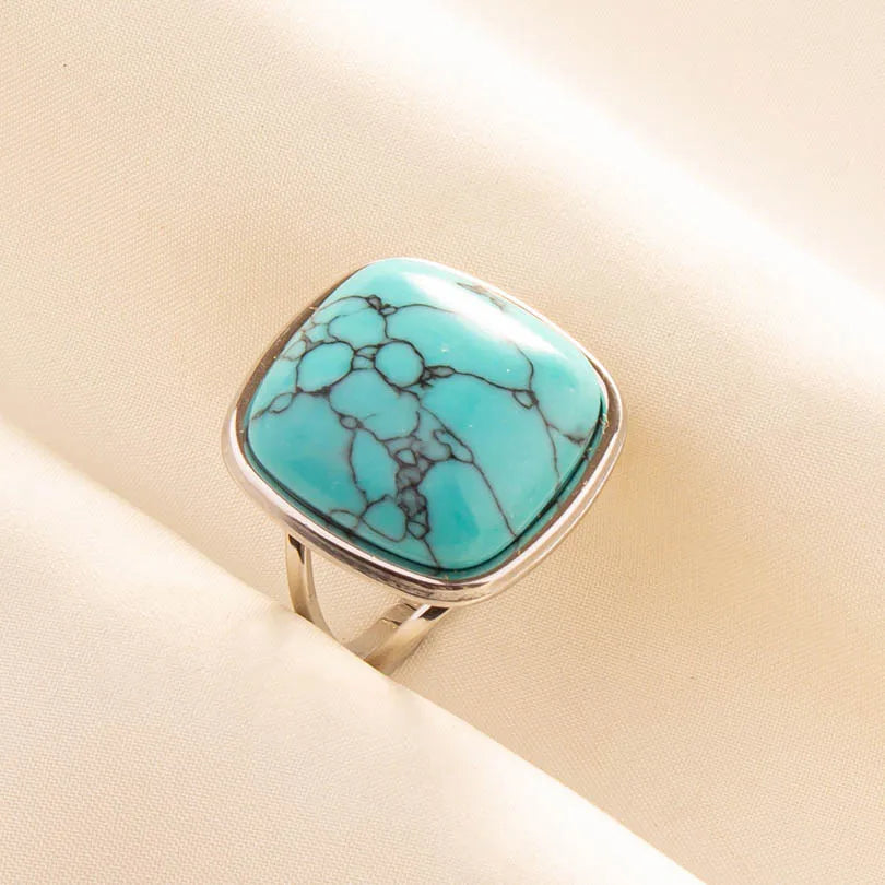 1pc Stainless Steel Boho Turquoise Open Finger Rings Trendy Adjustable Women Ethnic Multi Layers Stackable Anillos Jewelry