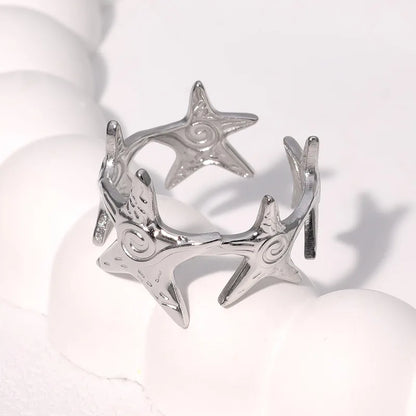 Bohemian Stainless Steel Ring Woman Vintage Jewelry Starfish Heart-Shaped Geometry Adjustable Open Rings Prom Accessories Gift
