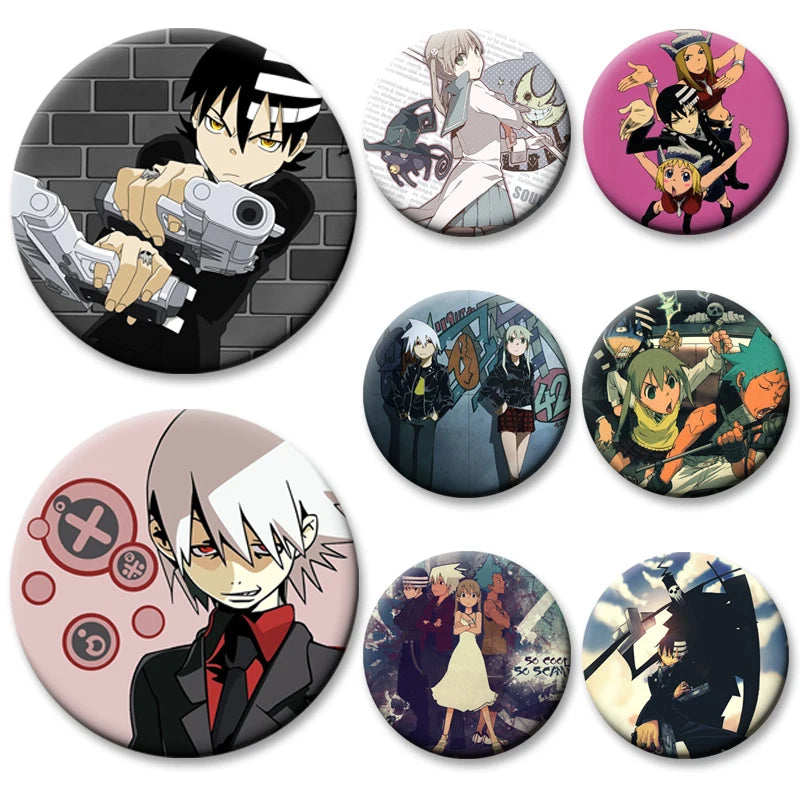 Anime Soul Eater Pins Round Creative Cartoon Badges Handmade Tinplate Brooches for Backpack Accessorys Exquisite Gifts