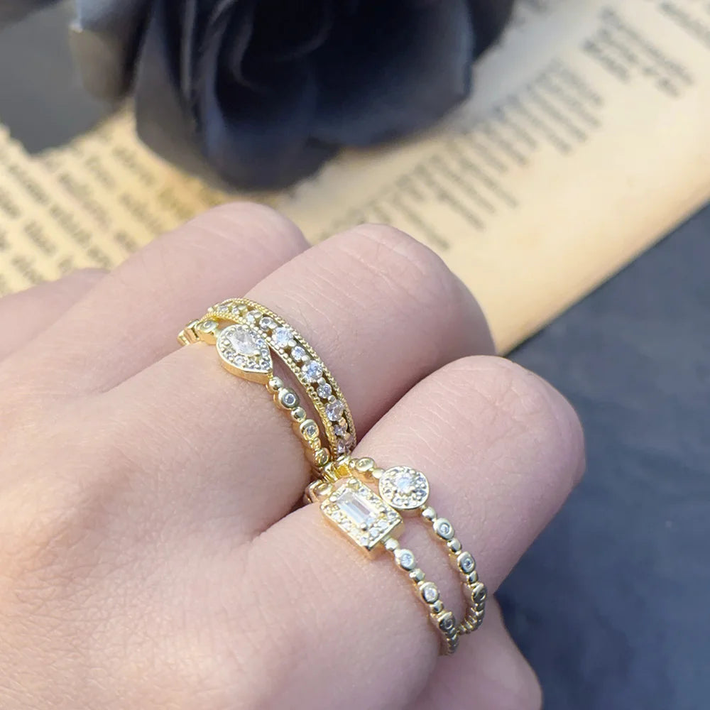 Trendy Elegant Dainty Rings For Women Romantic Women's Ring Shiny Zircon Gold Color Thin Finger Ring Accessories Jewelry KCR088