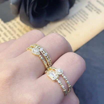Trendy Elegant Dainty Rings For Women Romantic Women's Ring Shiny Zircon Gold Color Thin Finger Ring Accessories Jewelry KCR088