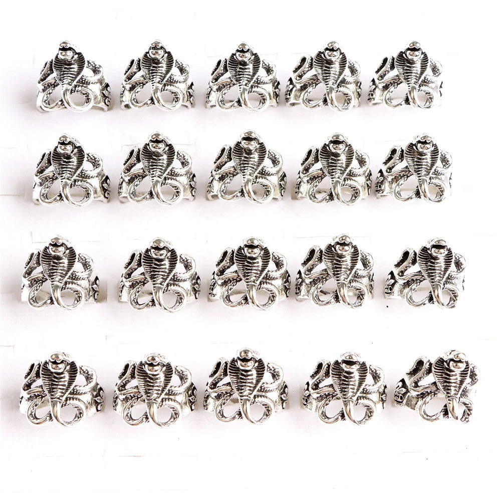 10pcs/lot Men Retro Punk Snake Rings For Women Antique Siver Color Opening Adjustable Jewelry Party Gifts