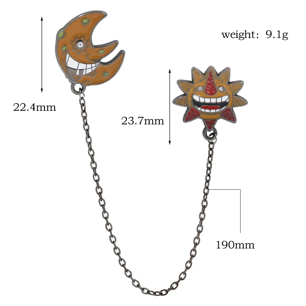 Anime Soul Eater Sun and Moon Broochs Pin Cartoon Enamel Metal Clothes Bag Coats Lapel Badge Pin Anime Lovers Accessories