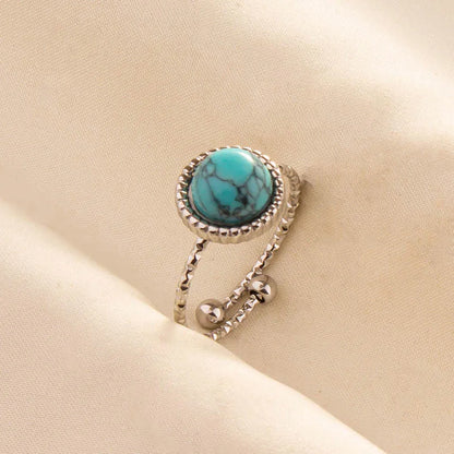 1pc Stainless Steel Boho Turquoise Open Finger Rings Trendy Adjustable Women Ethnic Multi Layers Stackable Anillos Jewelry