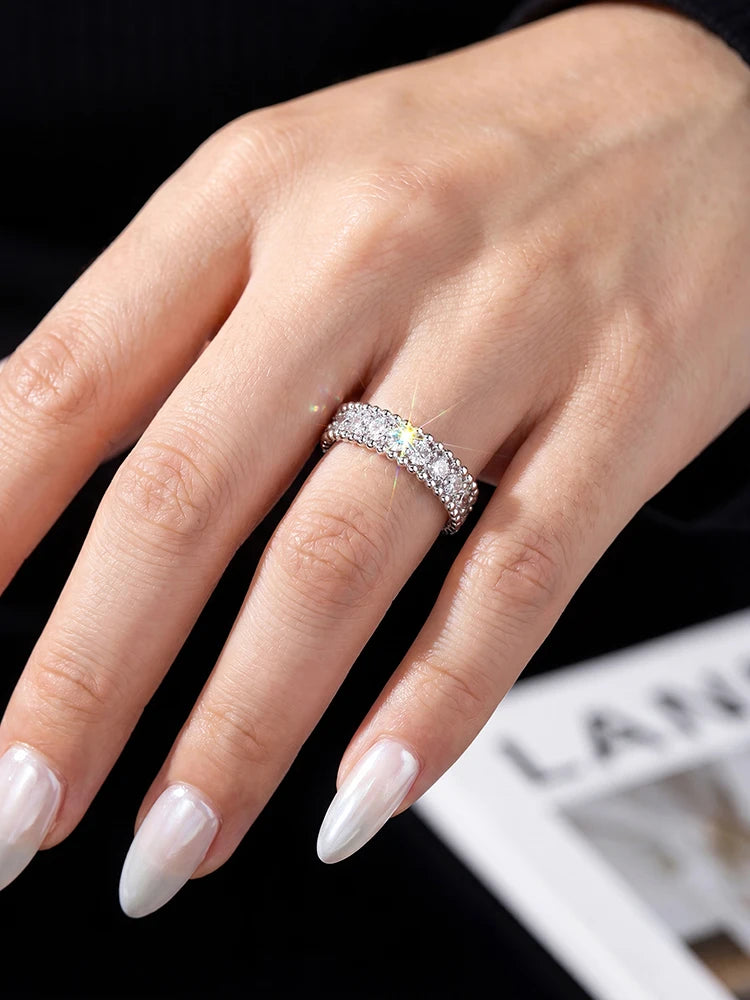 Luxury Full Real Round Moissanite Diamond Geometry Rings for Women Anniversary Wedding 925 Sterling Silver Fine Jewelry
