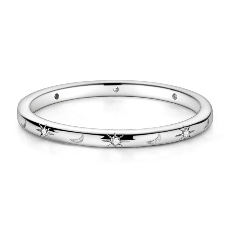 Original 925 Sterling Silver Rings Stars Moon Rings For Women Girls Jewelry Birthday Anniversary Gifts