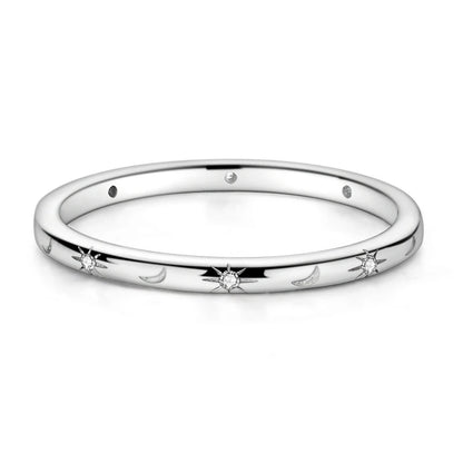 Original 925 Sterling Silver Rings Stars Moon Rings For Women Girls Jewelry Birthday Anniversary Gifts