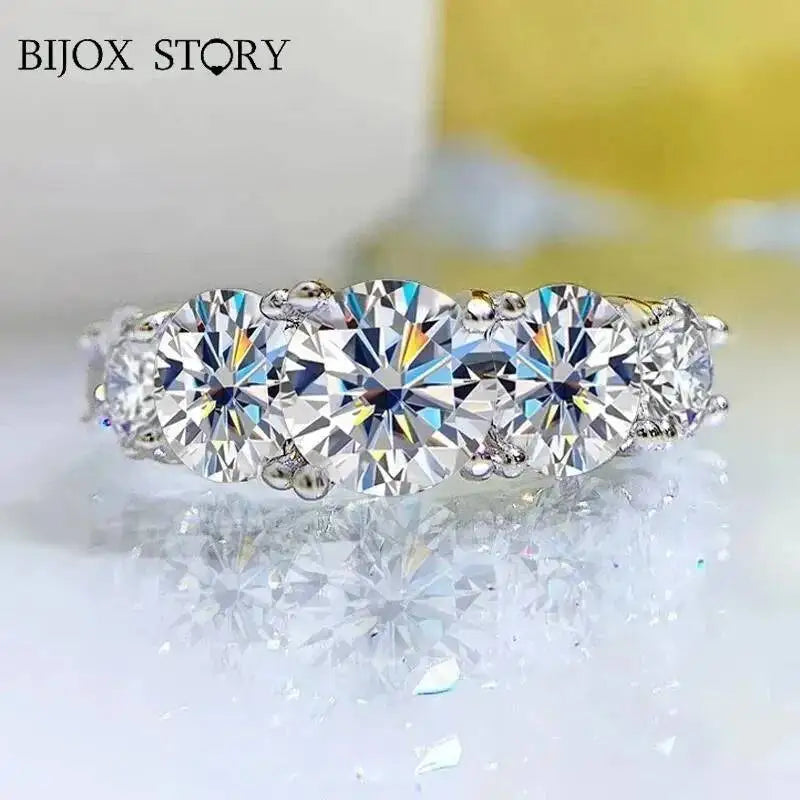 18k Plated 3.6CT All Moissanite Rings for Women 5 Stones Sparkling Diamond Wedding Band S925 Sterling Silver Jewelry GRA