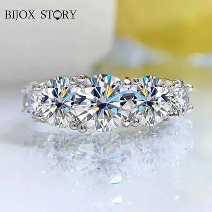 18k Plated 3.6CT All Moissanite Rings for Women 5 Stones Sparkling Diamond Wedding Band S925 Sterling Silver Jewelry GRA