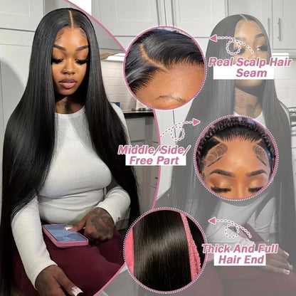 Bone Straight 360 Full Lace Front Wig – 13x4 & 13x6 HD, 250% Density 30–46 Inch