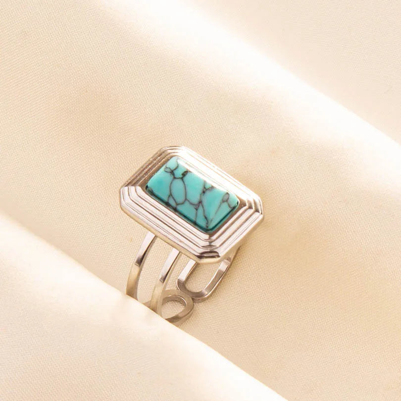 1pc Stainless Steel Boho Turquoise Open Finger Rings Trendy Adjustable Women Ethnic Multi Layers Stackable Anillos Jewelry