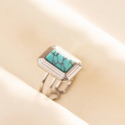 1pc Stainless Steel Boho Turquoise Open Finger Rings Trendy Adjustable Women Ethnic Multi Layers Stackable Anillos Jewelry