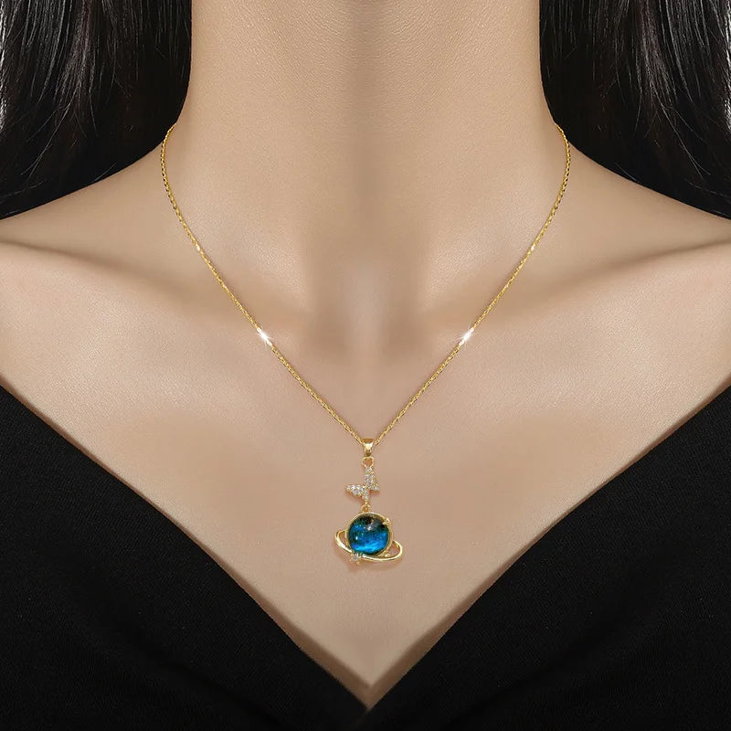 316L Stainless Steel Sun Moon Star Pendant Necklace For Women Exquisite  Planet Clavicle Chain Party Jewelry Gifts