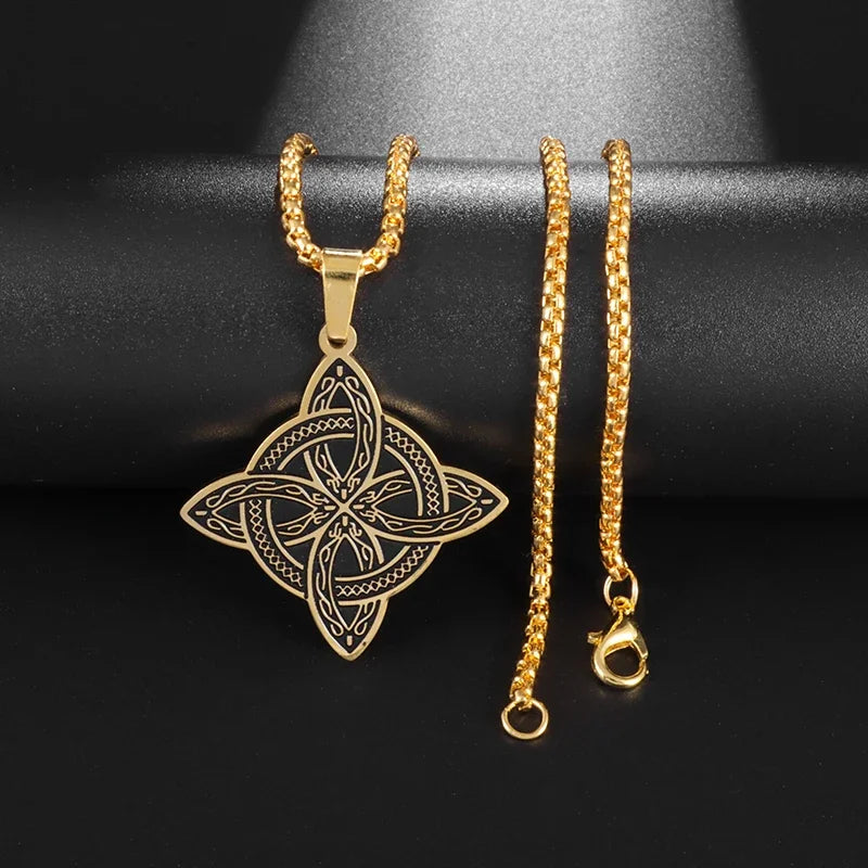 Stainless Steel Trinity Celtic Knot Nordic Rune Pendant Necklace Retro Ethnic Style Irish Knot Lucky Amulet Jewelry for Men