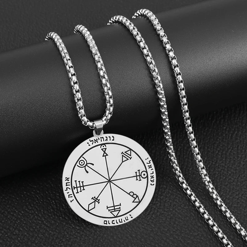 Stainless Steel 7 Archangel Seal Necklace Men's Solomon Kabbalah Seal Pendant Supernatural Protection Amulet Magical Jewelry