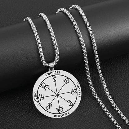 Stainless Steel 7 Archangel Seal Necklace Men's Solomon Kabbalah Seal Pendant Supernatural Protection Amulet Magical Jewelry