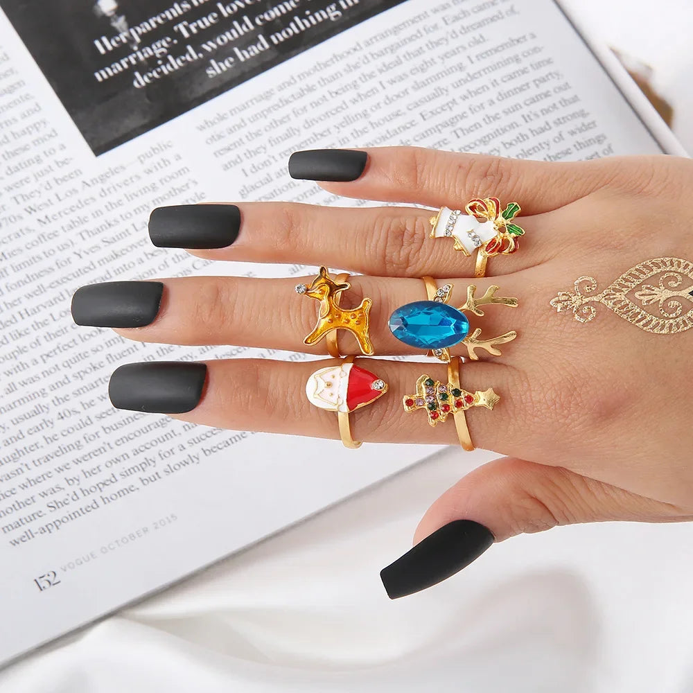 LATS 8pcs Irregular Red Crystal Heart Aesthetic Rings for Women Y2K Gothic Butterfly Spider Ring Creative Jewelry Accessories
