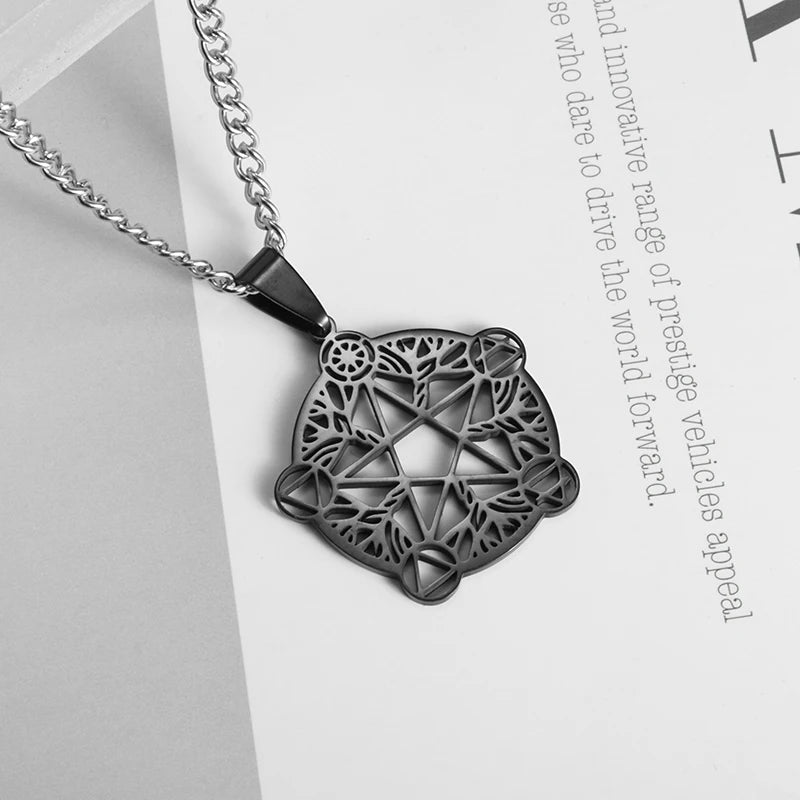 Stainless Steel 7 Archangel Seal Necklace Men's Solomon Kabbalah Seal Pendant Supernatural Protection Amulet Magical Jewelry
