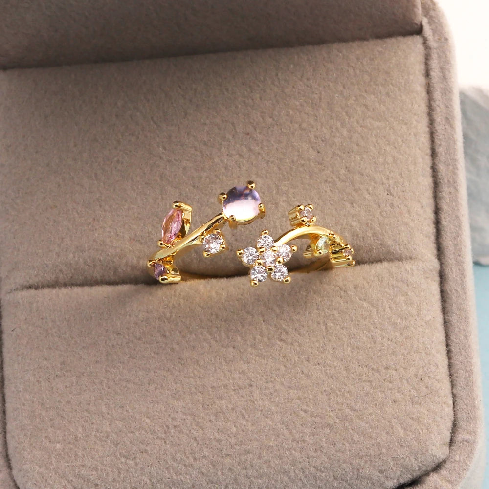 100 styles 14K Gold Plated Color Zircon Flower Crown Bow Open Ring Women Adjustable Stackable Finger Rings Wedding Jewelry Gift