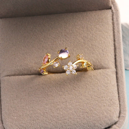100 styles 14K Gold Plated Color Zircon Flower Crown Bow Open Ring Women Adjustable Stackable Finger Rings Wedding Jewelry Gift