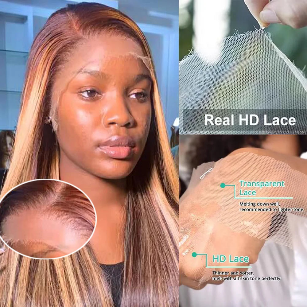 Ombre Brown Highlight P4/27 Bone Straight HD Lace Front Wig – 13x4 & 13x6