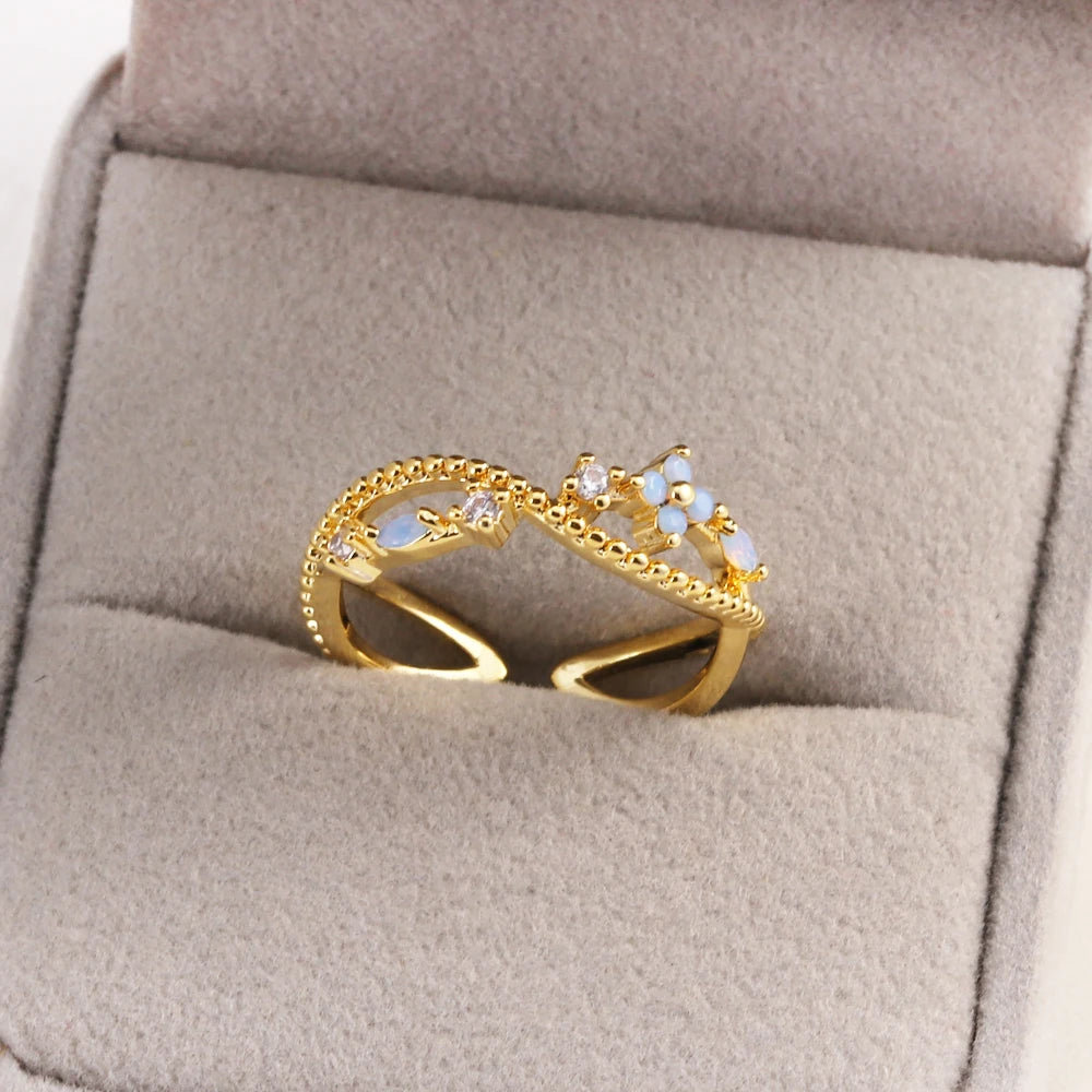 100 styles 14K Gold Plated Color Zircon Flower Crown Bow Open Ring Women Adjustable Stackable Finger Rings Wedding Jewelry Gift