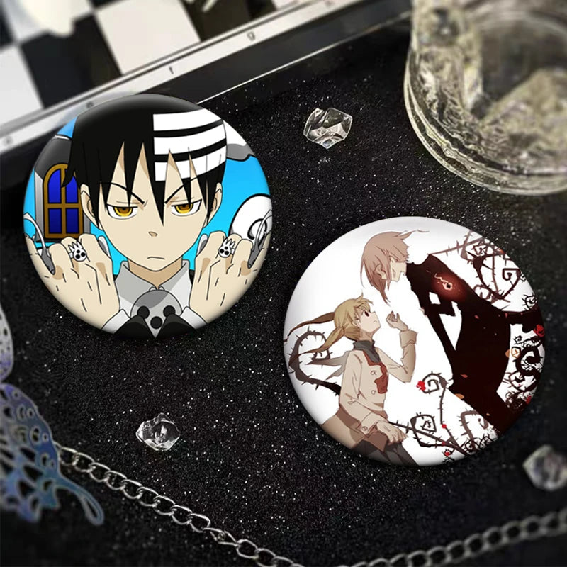 Anime Soul Eater Pins Round Creative Cartoon Badges Handmade Tinplate Brooches for Backpack Accessorys Exquisite Gifts