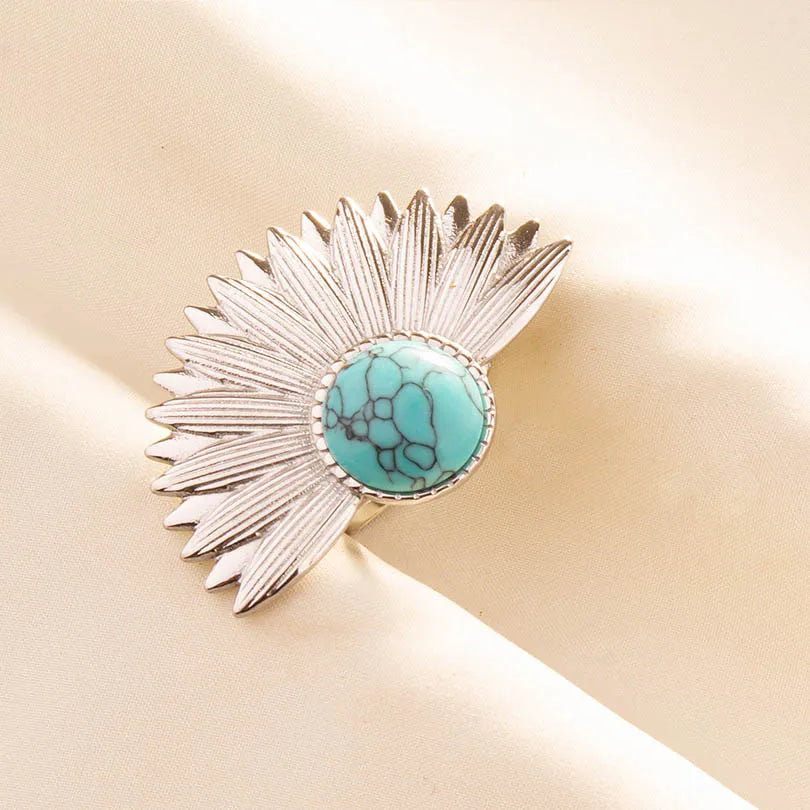 1pc Stainless Steel Boho Turquoise Open Finger Rings Trendy Adjustable Women Ethnic Multi Layers Stackable Anillos Jewelry