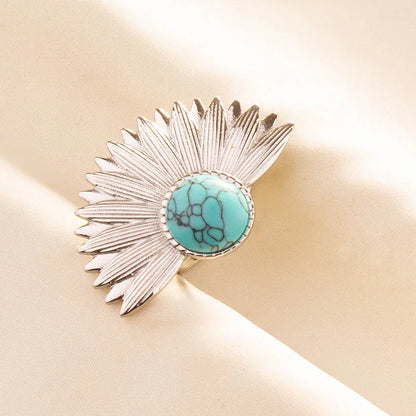 1pc Stainless Steel Boho Turquoise Open Finger Rings Trendy Adjustable Women Ethnic Multi Layers Stackable Anillos Jewelry