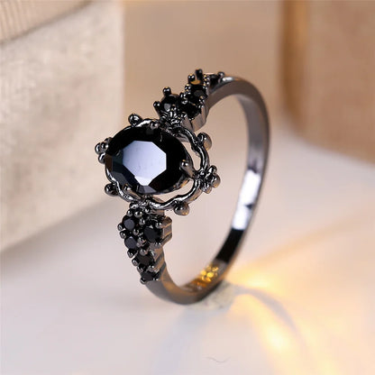 Luxury Female Balck Oval Zircon Stone Wedding Jewelry Promise Love Engagement Rings For Women
