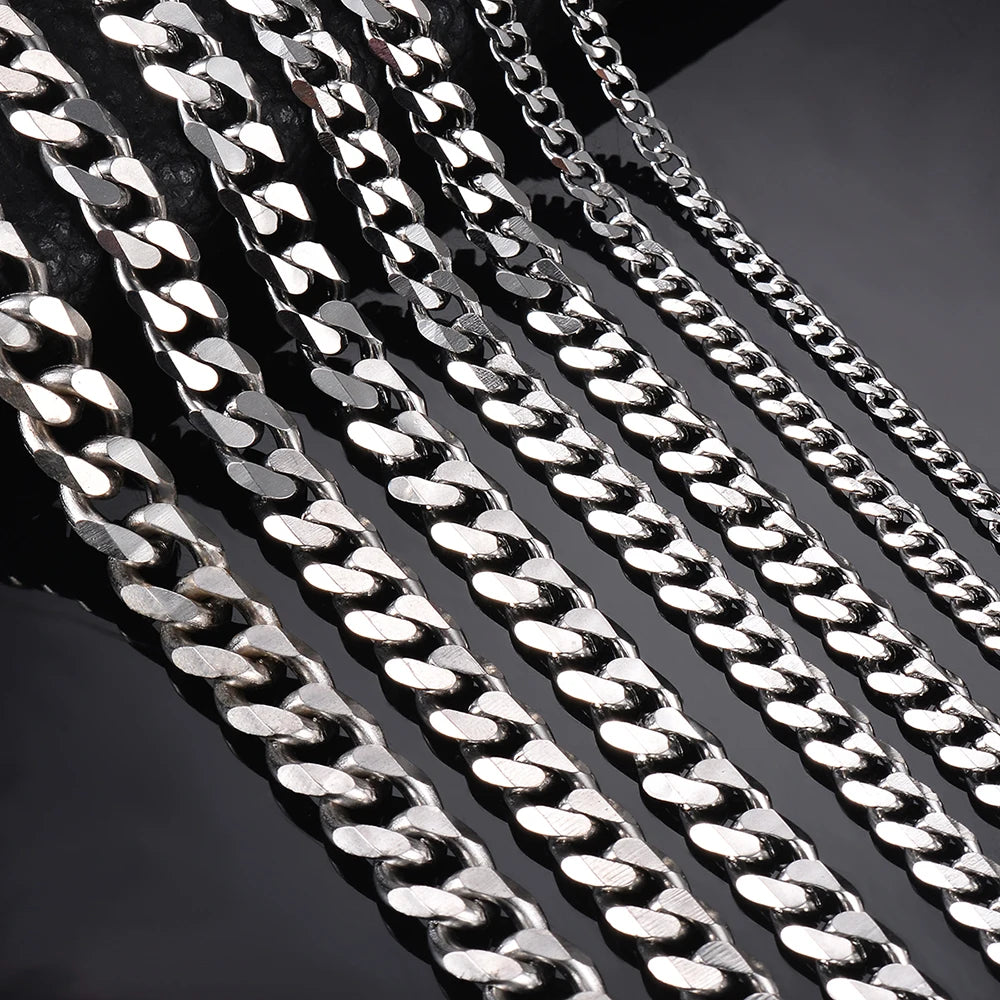 Men Curb Chain Necklace 3.5mm-9mm Stainless Steel Basic Punk Cuban Link Chain Necklaces for Male Jewelry Hip Hop
