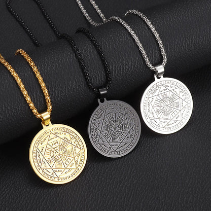 Stainless Steel 7 Archangel Seal Necklace Men's Solomon Kabbalah Seal Pendant Supernatural Protection Amulet Magical Jewelry