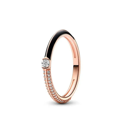 Rose Gold Clor Flower Heart Pink Ring New Hot Selling  Rings Suitable For  Matching DIY Birthday Gift 925 Silver